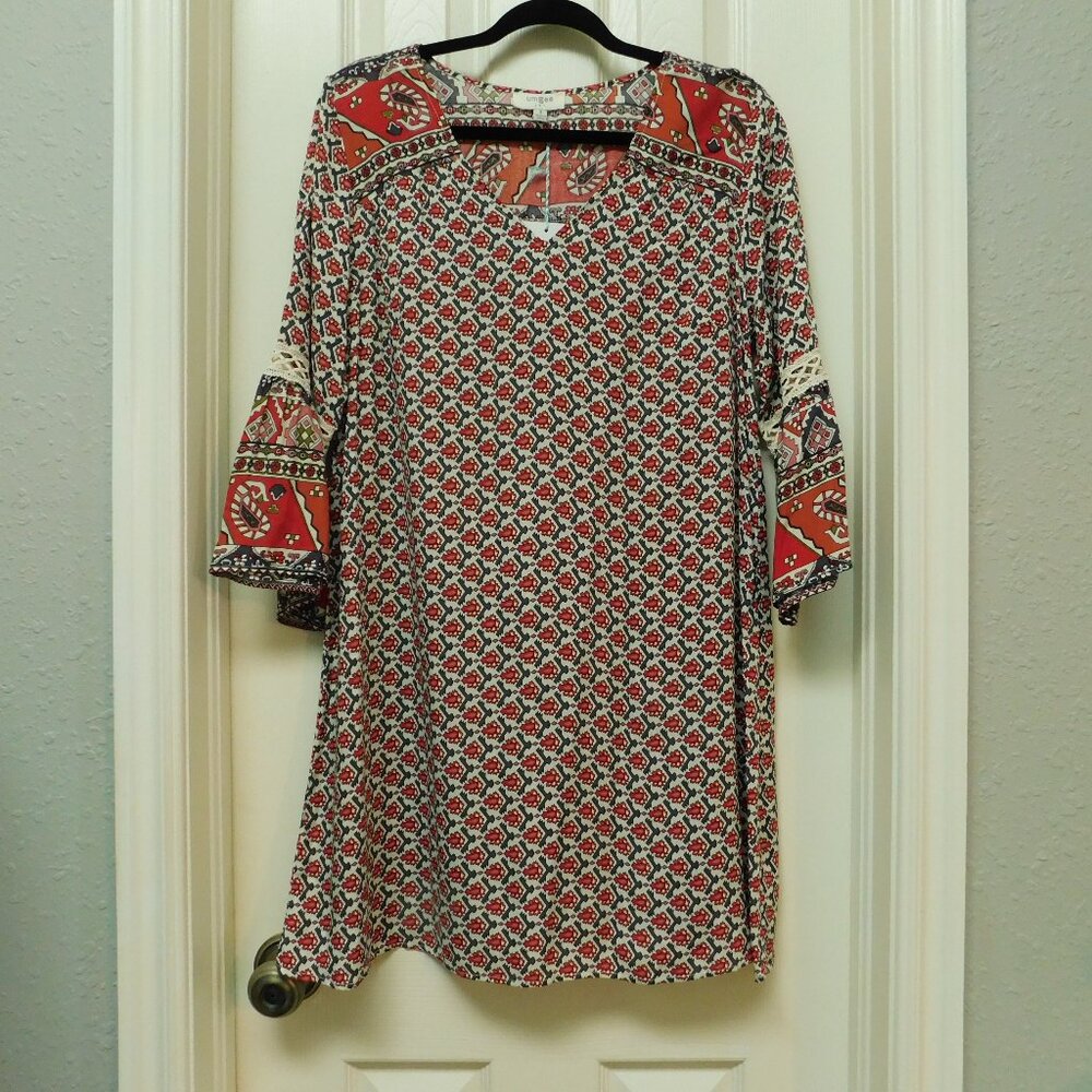 UMGEE USA Boho Hippie V-neck Bell Sleeve 3/4 Lightweight Womens Small